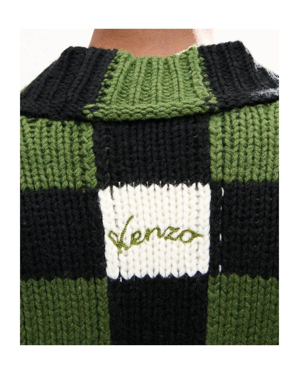KENZO Green Checks' Cardigan for men