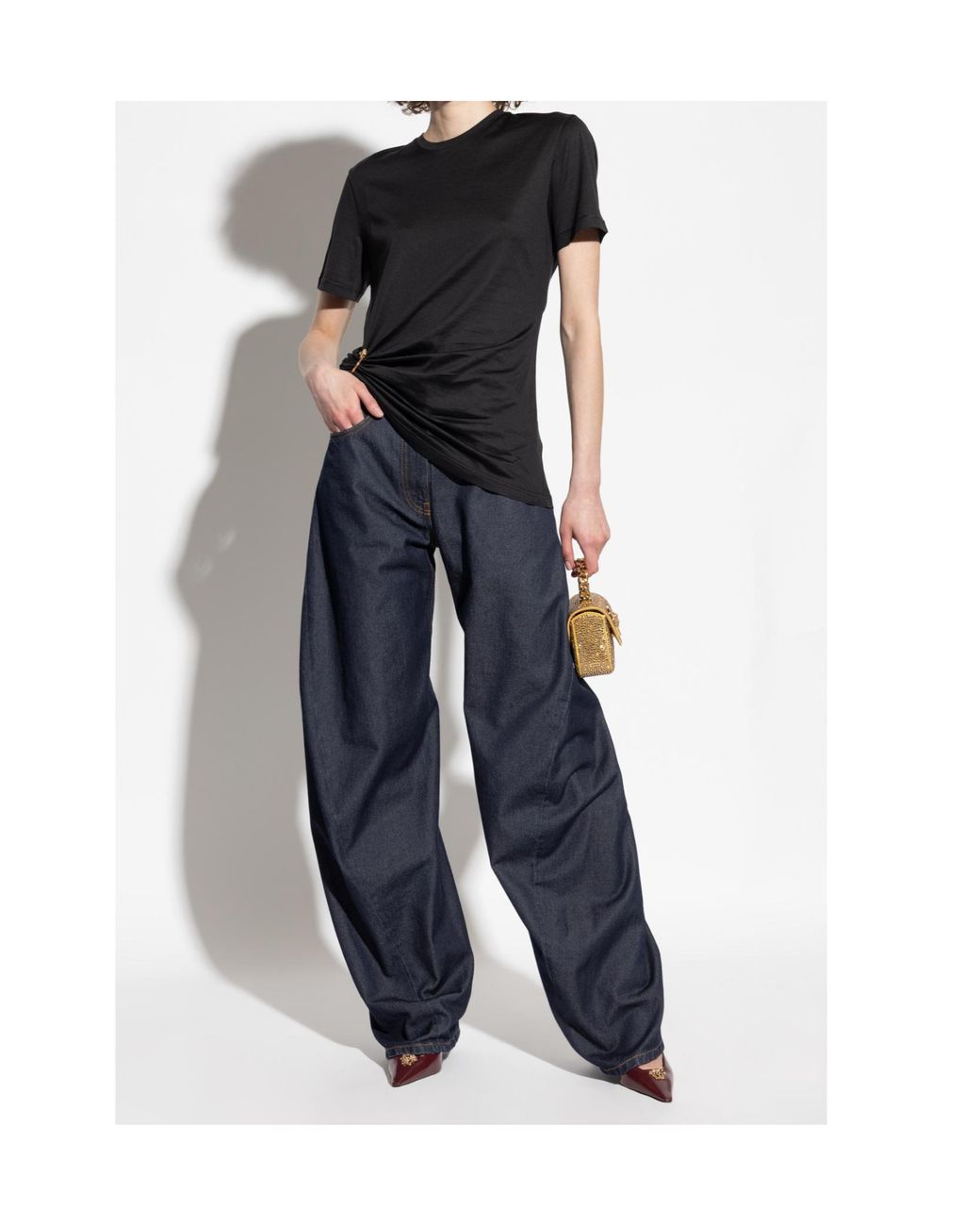 Versace Blue Logo-Patch Wide Leg Jeans