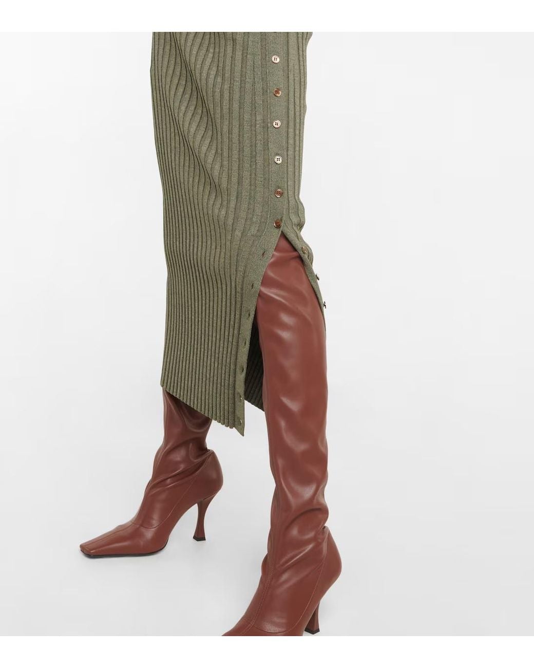 Jonathan Simkhai Green Ribbed Knit Midi Skirt