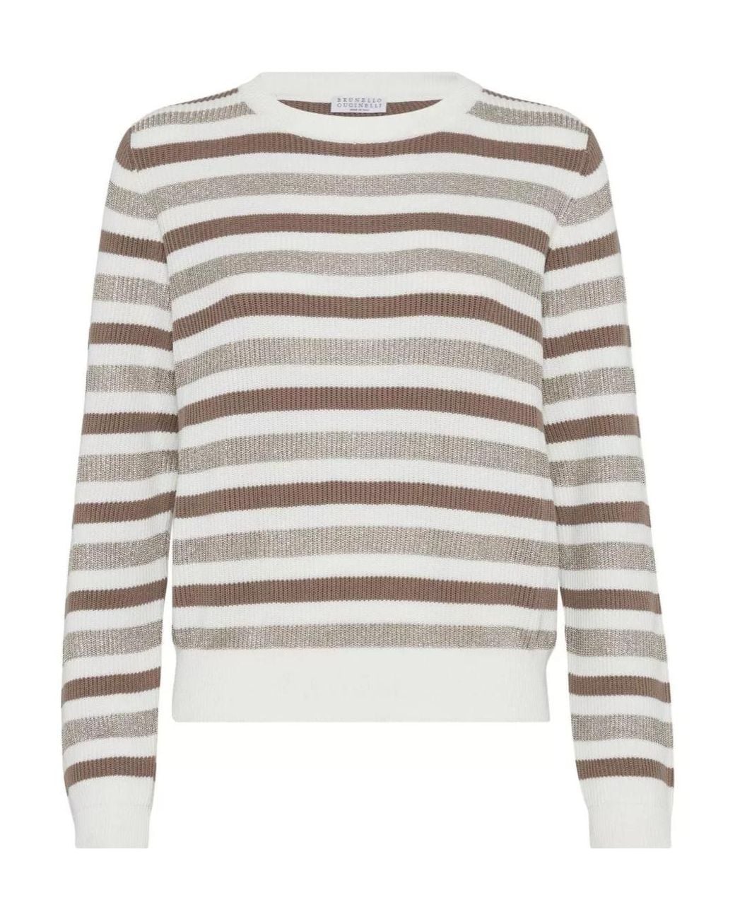Brunello Cucinelli White Cotton Stripe Sweater