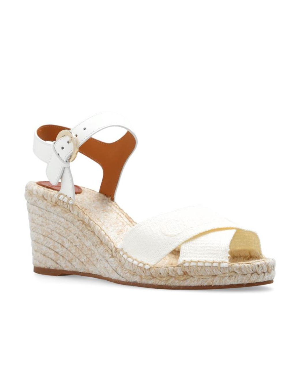 Chloé Natural Logo-Embroidered Wedge Sandals
