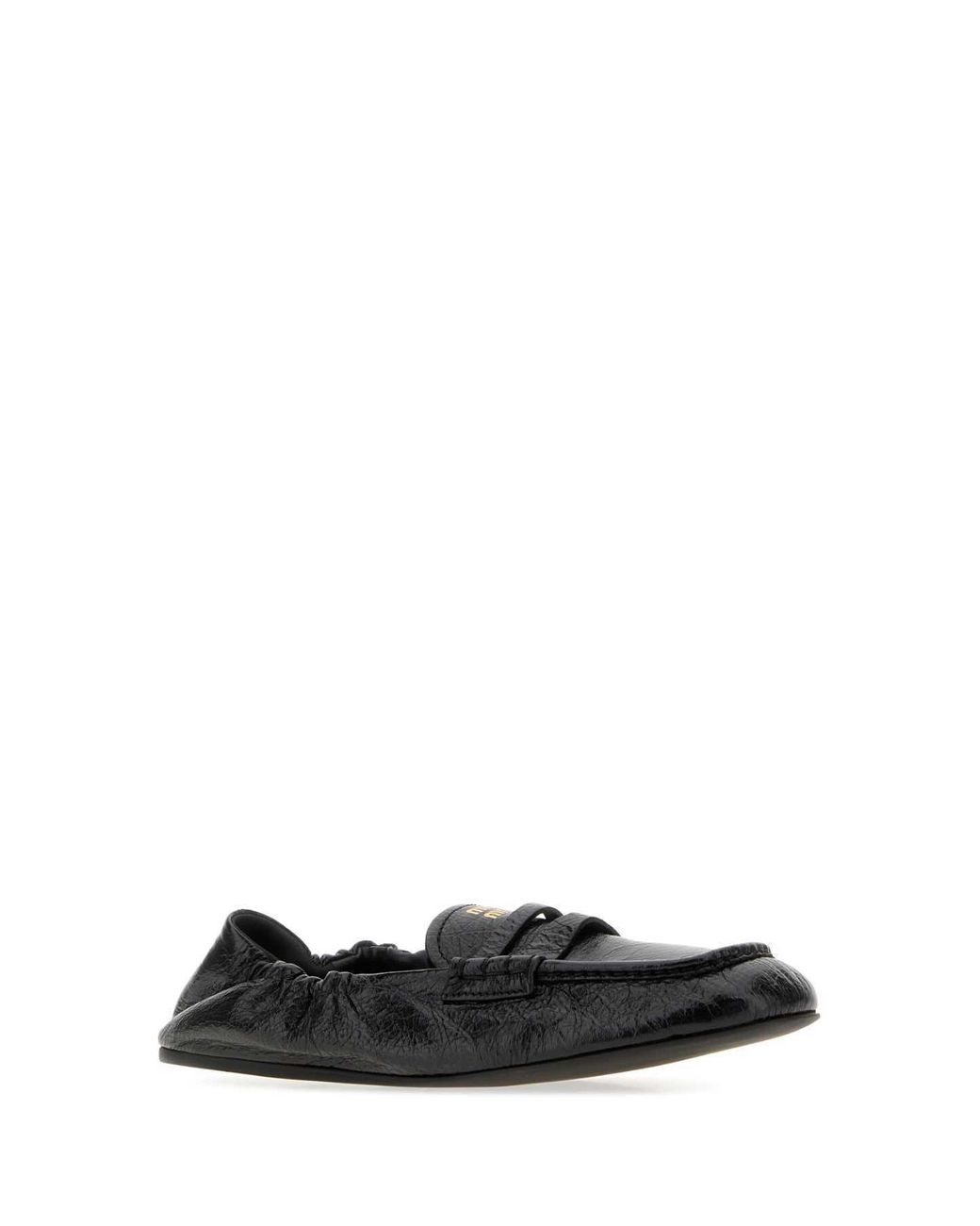 Miu Miu Black Ruches Crinkled-Effect Elasticated Loafers