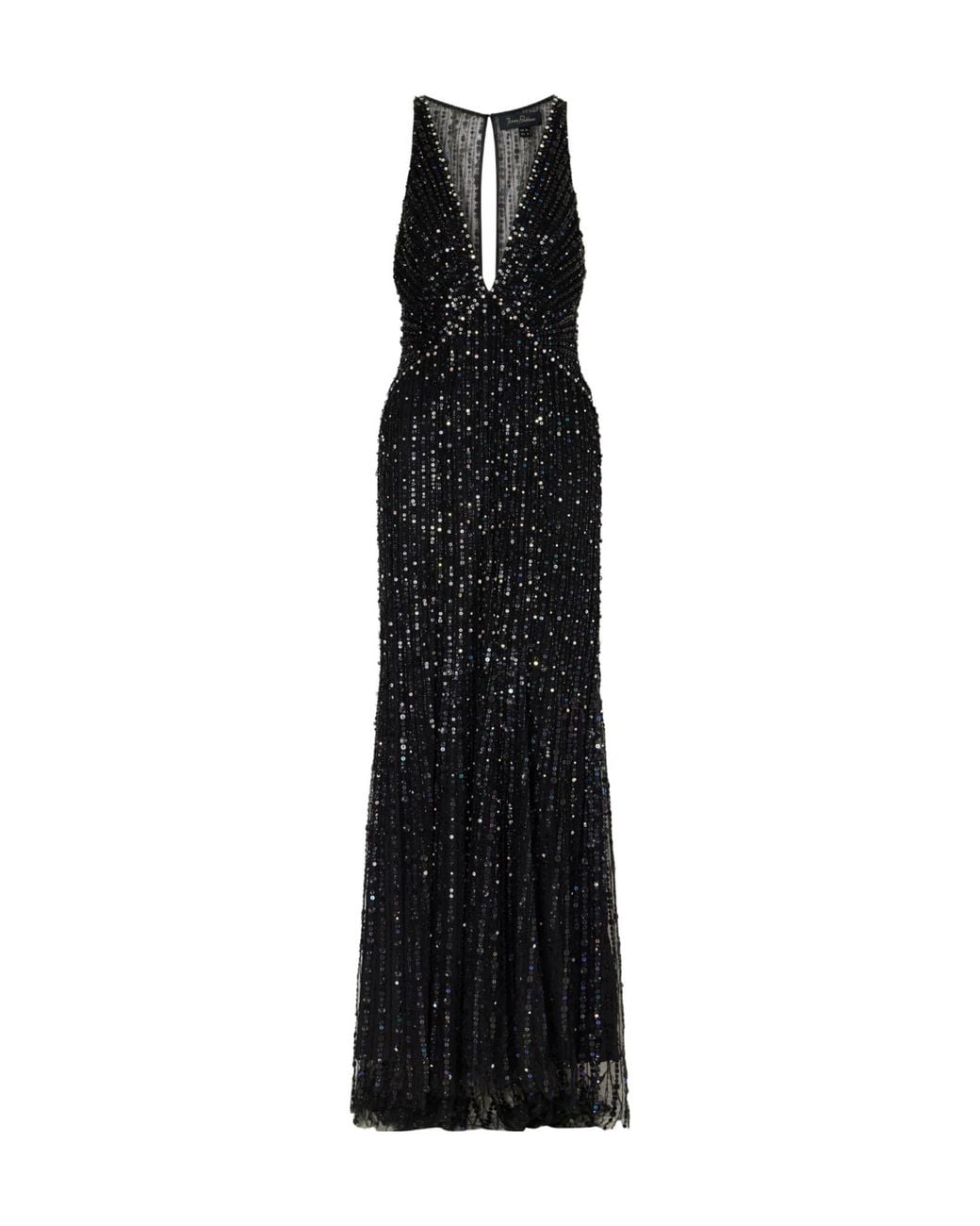 Jenny Packham Black Atlas Embellished Cut-Out Satin Gown