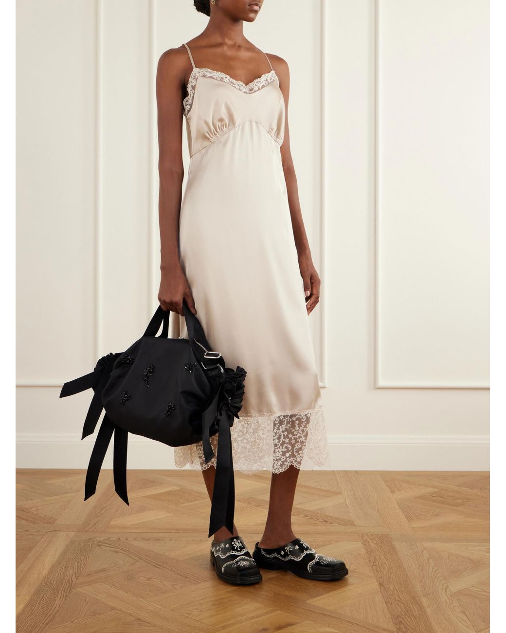 Simone Rocha Black Crystal-Embellished Satin Shoulder Bag