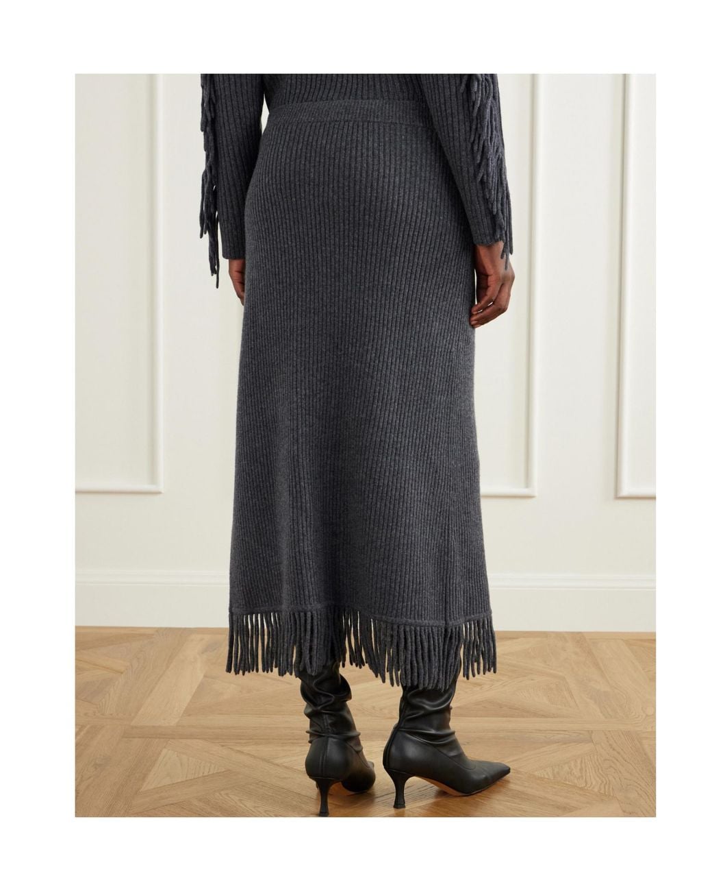Jonathan Simkhai Gray Casey Fringe-Trim Ribbed Midi Skirt