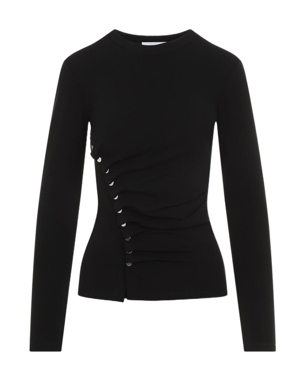 Rabanne Black Long Sleeved Button-Detailed Top