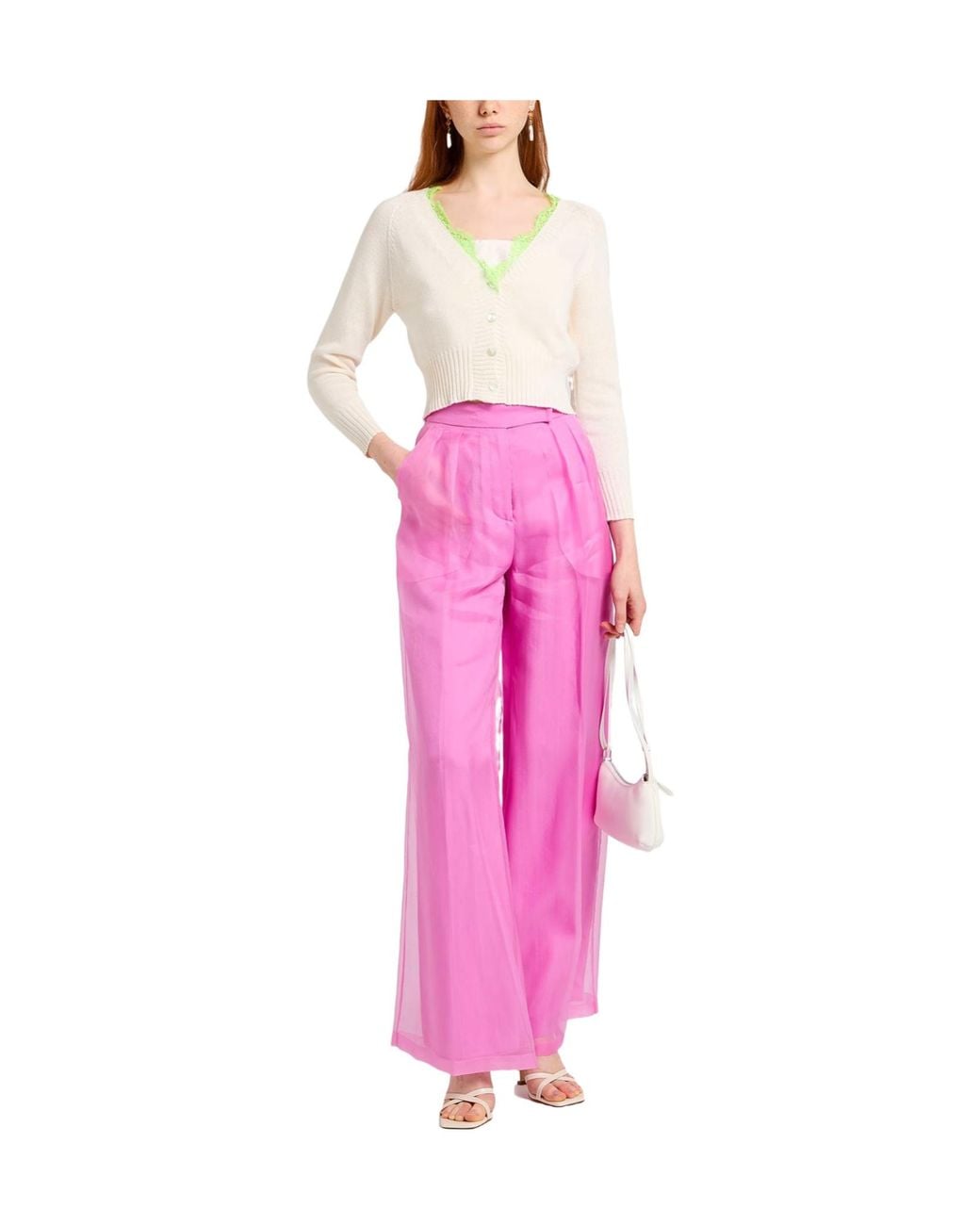 Max Mara Pink Simple Solid-Color Wide-Leg Pants