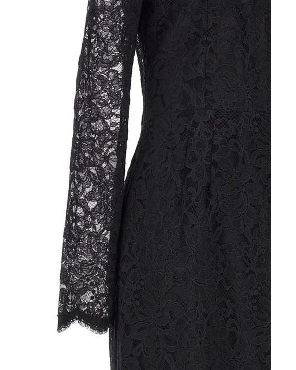 Dolce & Gabbana Black Semi-Sheer Lace Midi Dress