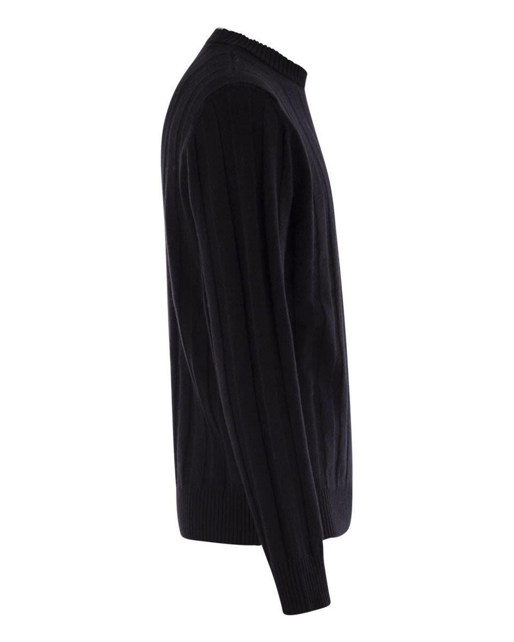 Peserico Black Ribbed-Collar Sweater for men