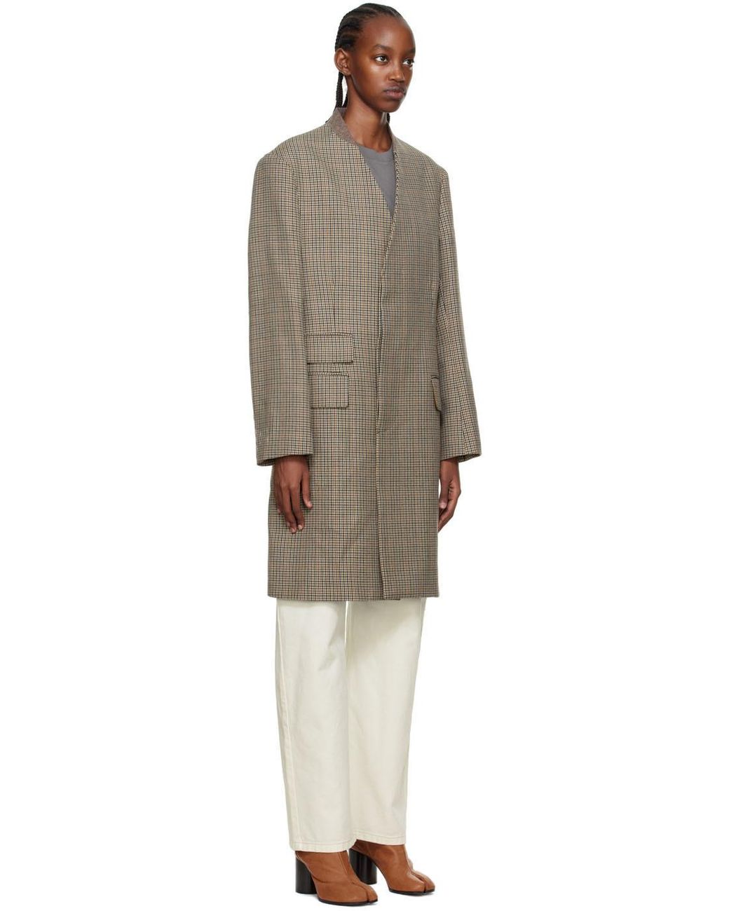 Maison Margiela Brown Checked Single-Breasted Coat for men