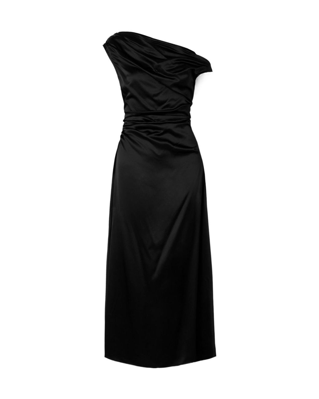 Staud Black Draped Silk-Blend Midi Dress
