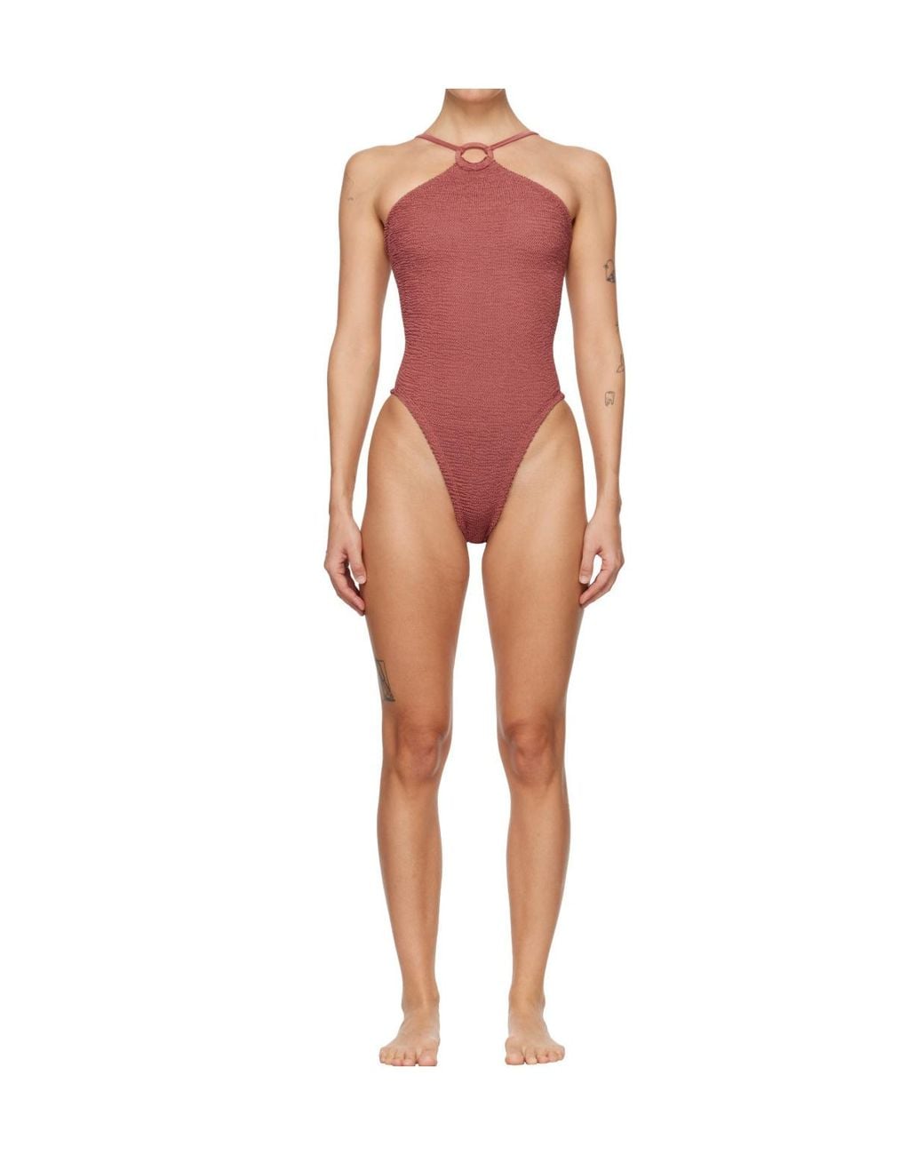 Hunza G Red Jasmine Tonal Hoop One-Piece Swimsuit