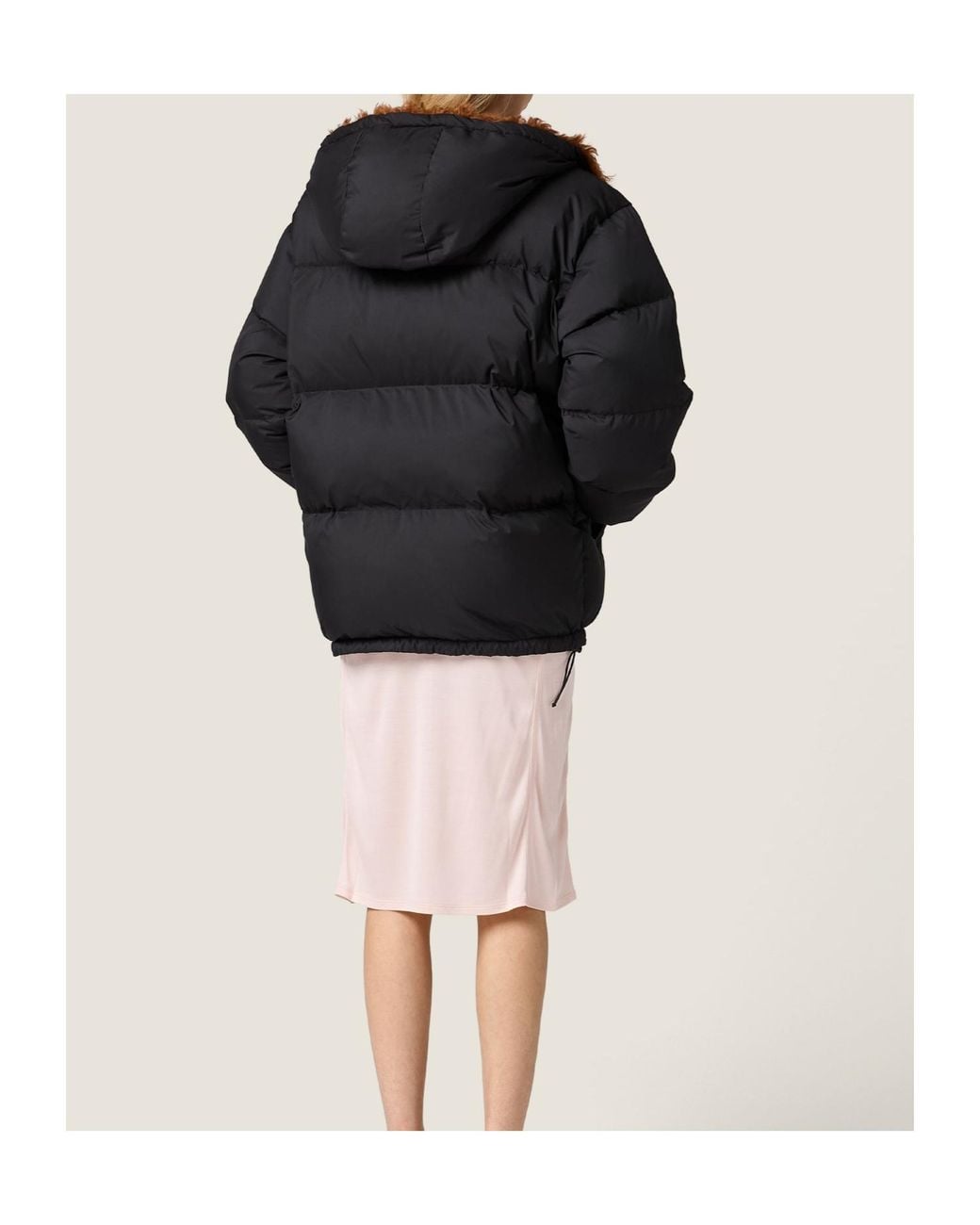 Miu Miu Black Technical Pongé And Mohair Down Jacket