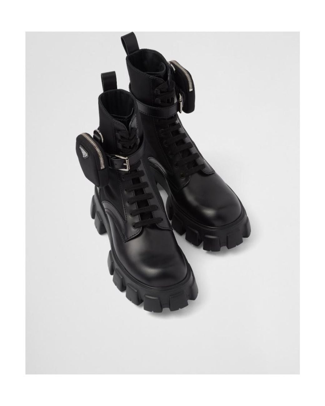 Prada Black Panelled Pouch-Attached Combat Boots for men