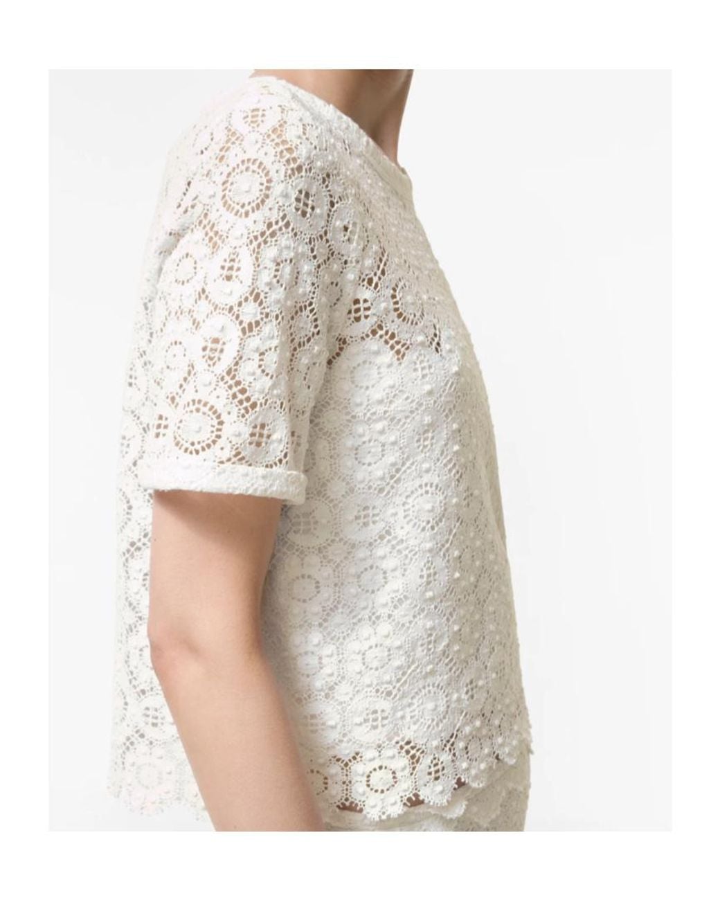 Burberry White Floral Lace Blouse