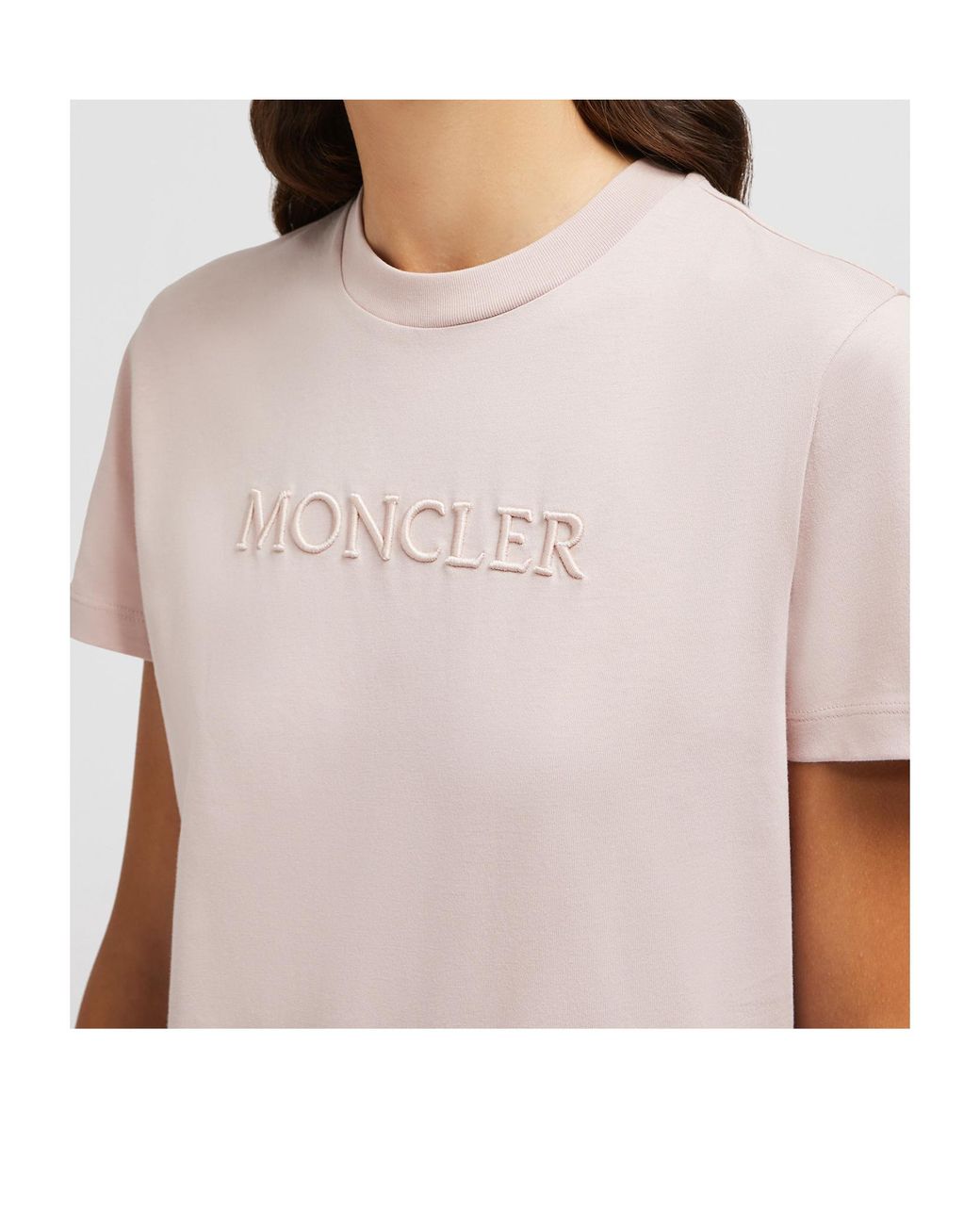 Moncler Pink Logo Embroidered Crewneck T-Shirt