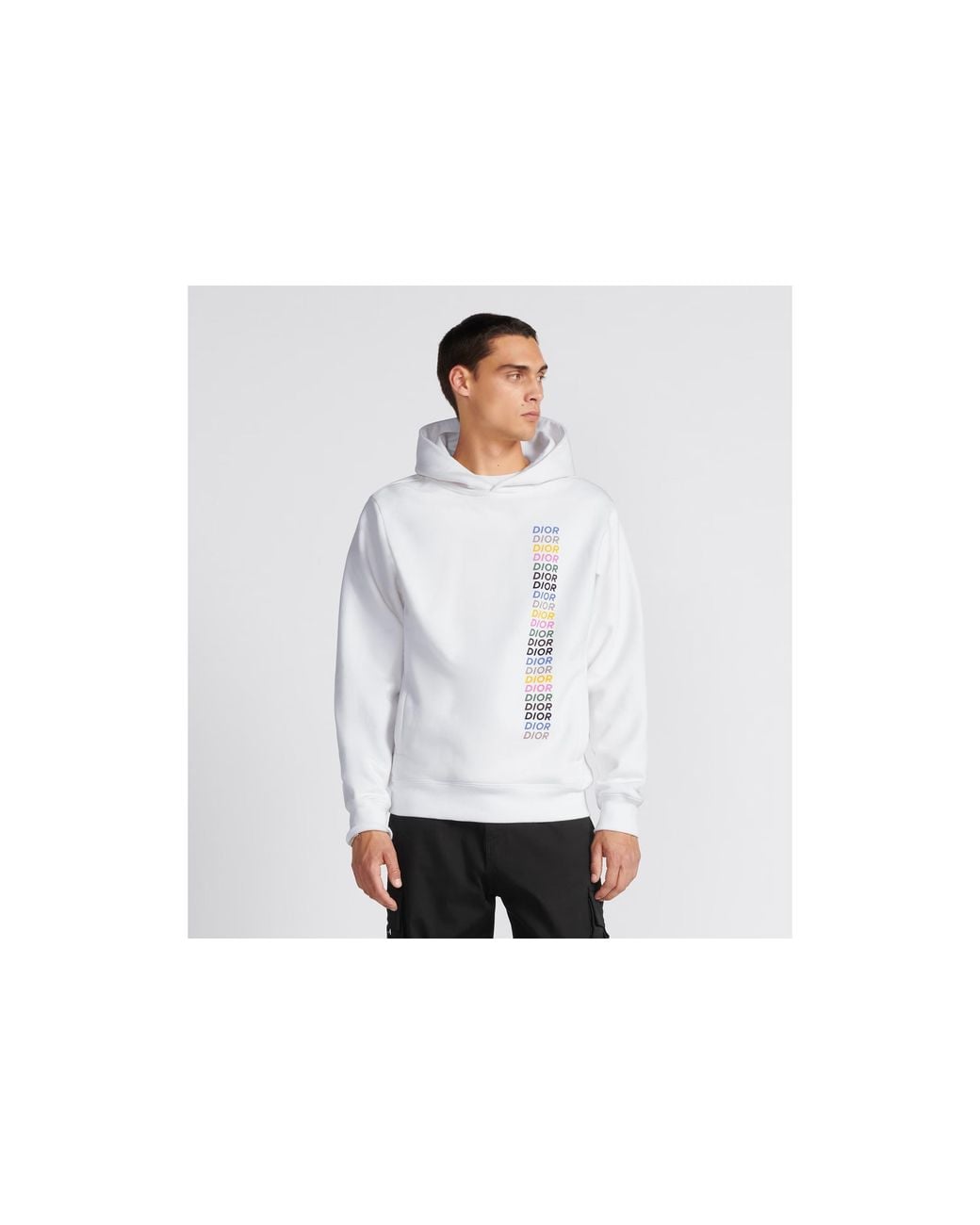 Dior White Homme Logo Printed Long-Sleeved Hoodie for men