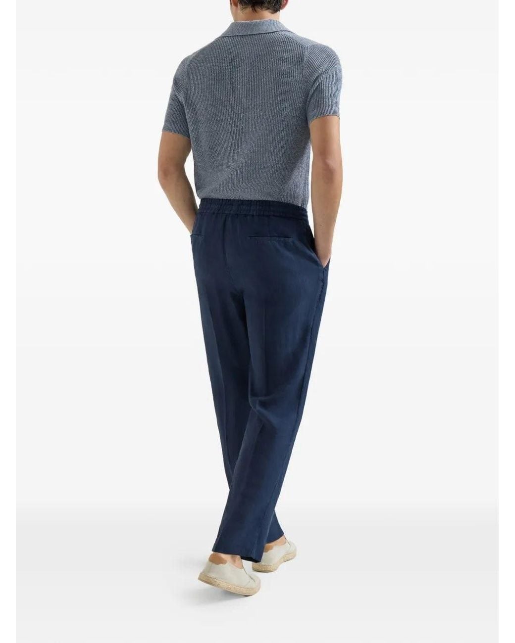 Brunello Cucinelli Blue Drawstring Tapered Pants for men