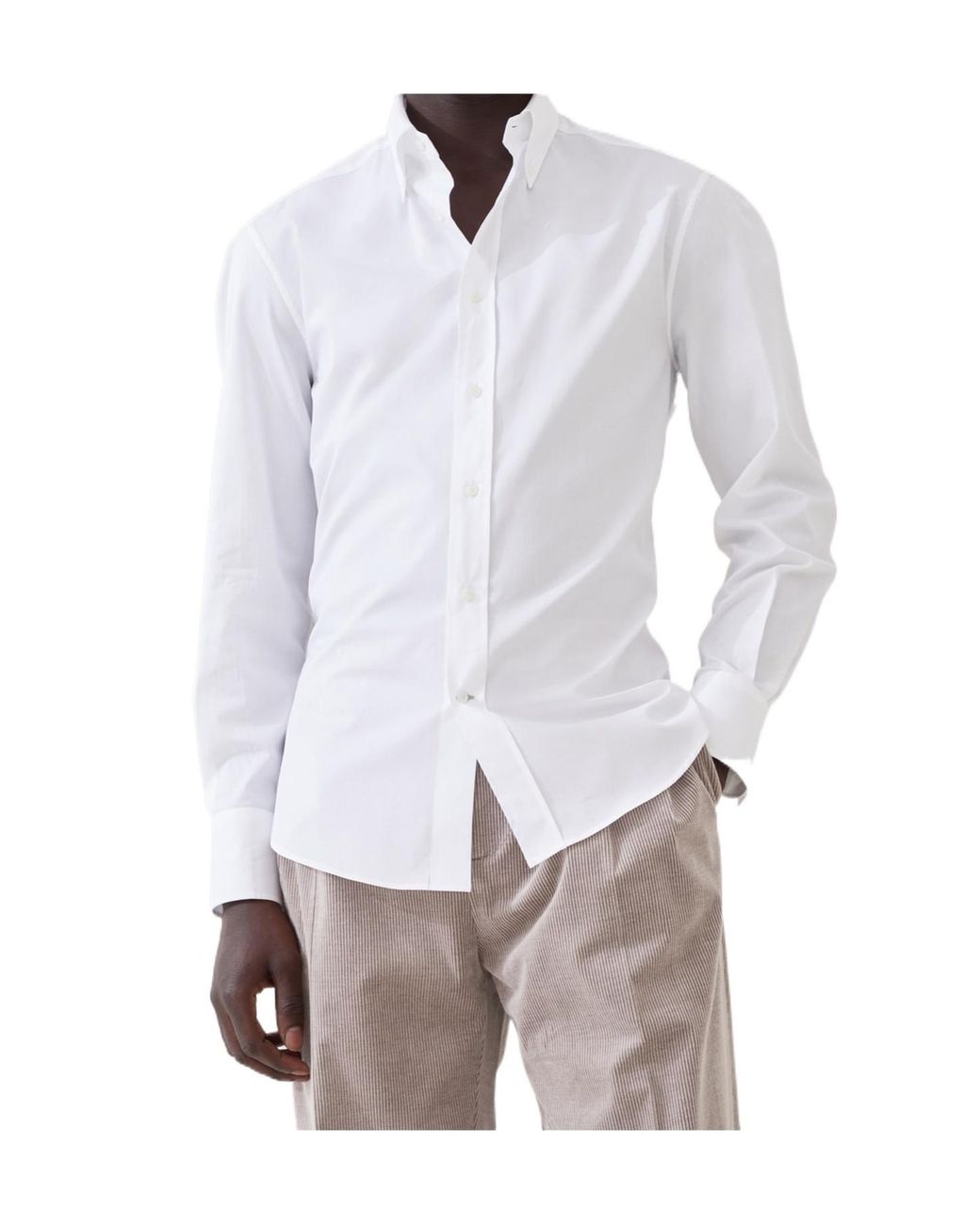 Brunello Cucinelli White Twill Slim Fit Shirt for men