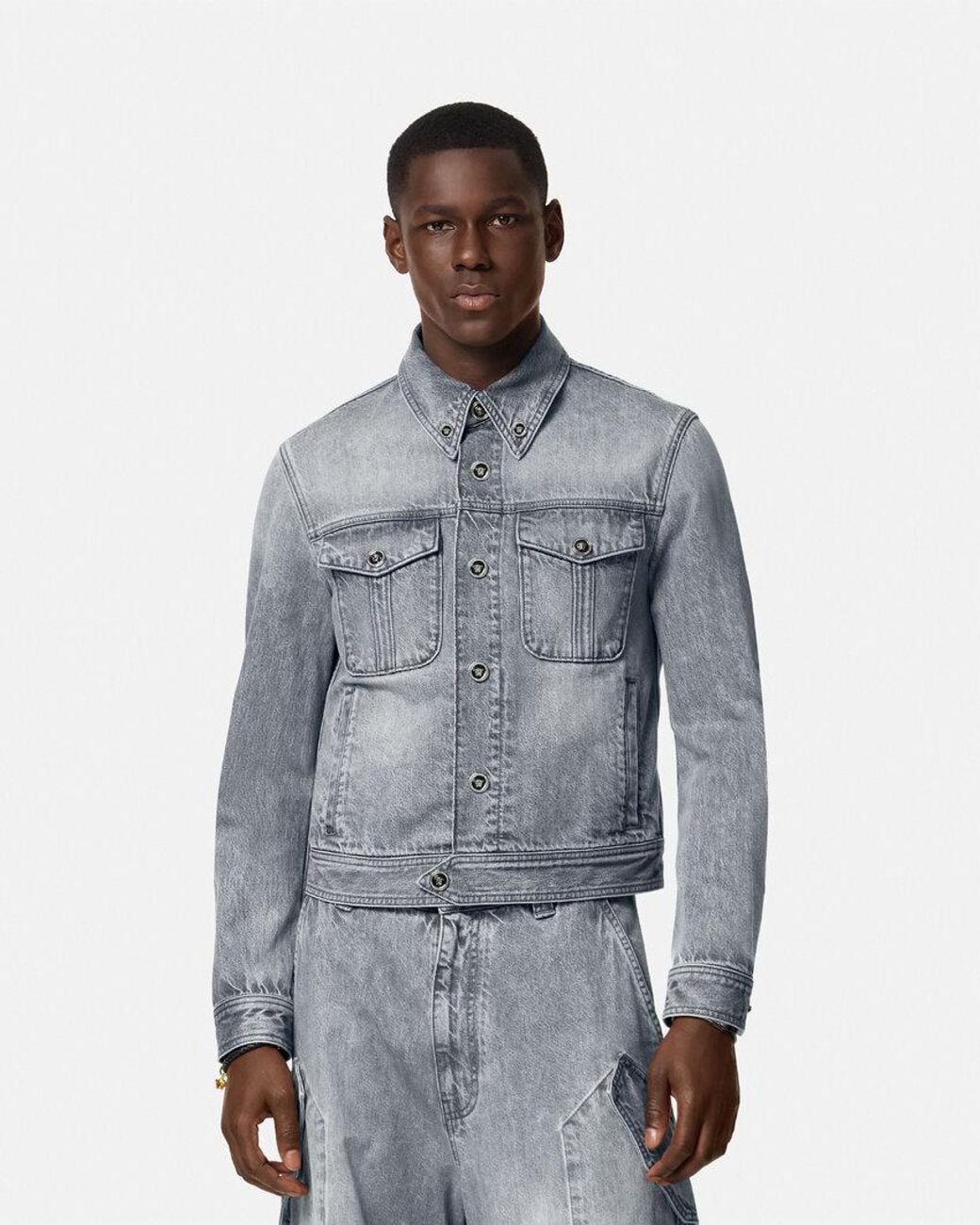 Versace Blue Medusa Head-Buttons Long-Sleeved Denim Jacket for men
