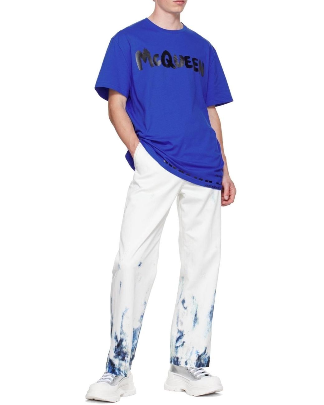 McQueen Blue Logo Printed Crewneck T-Shirt for men