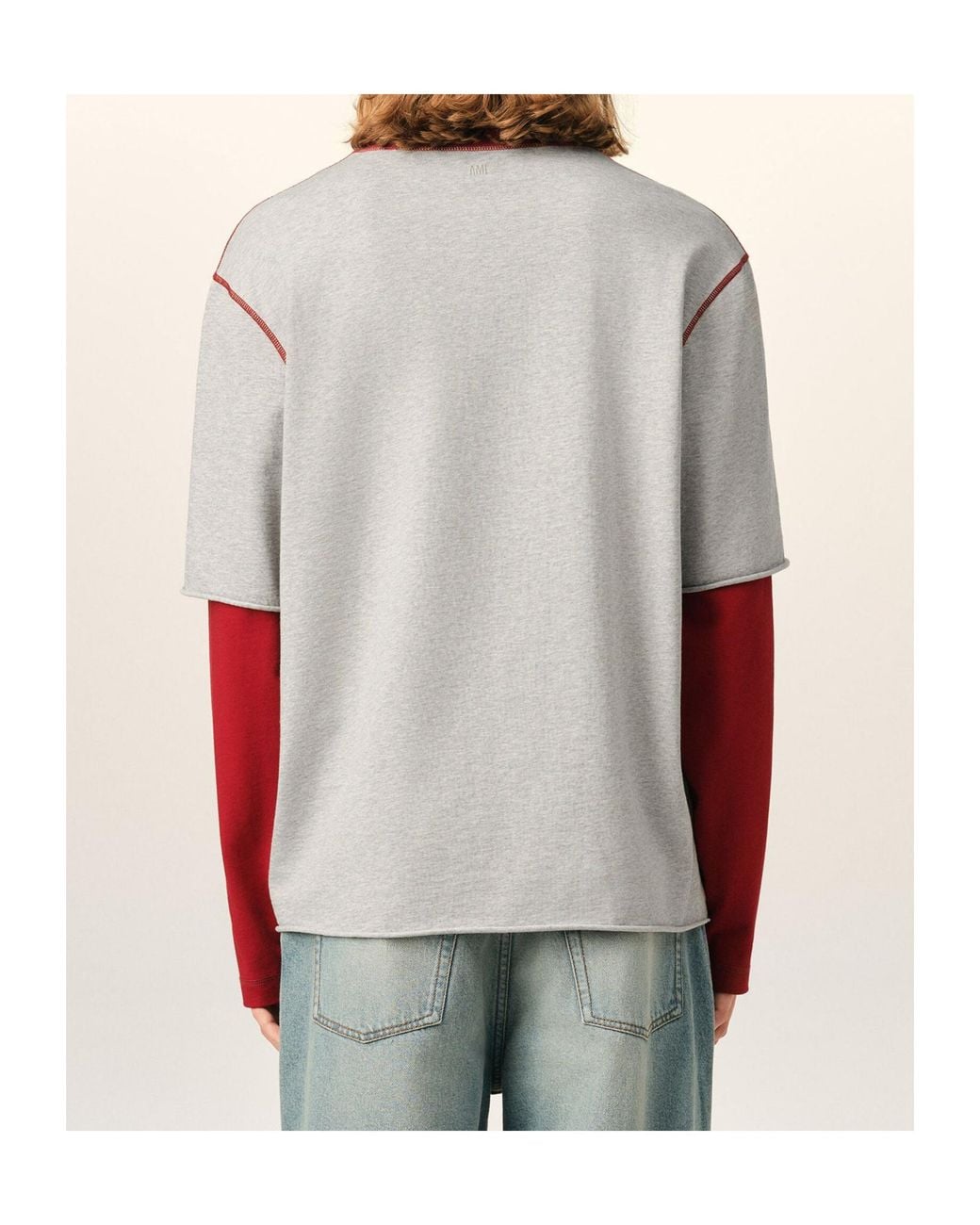 AMI White Ami Ami Patch Double Sleeve T-Shirt for men