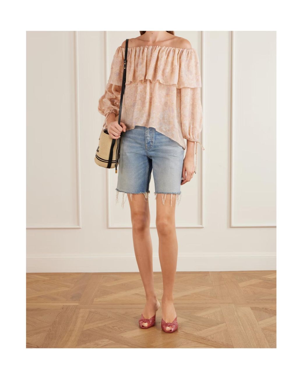 Chloé Natural Chloé Ruffled Off-Shoulder Blouse