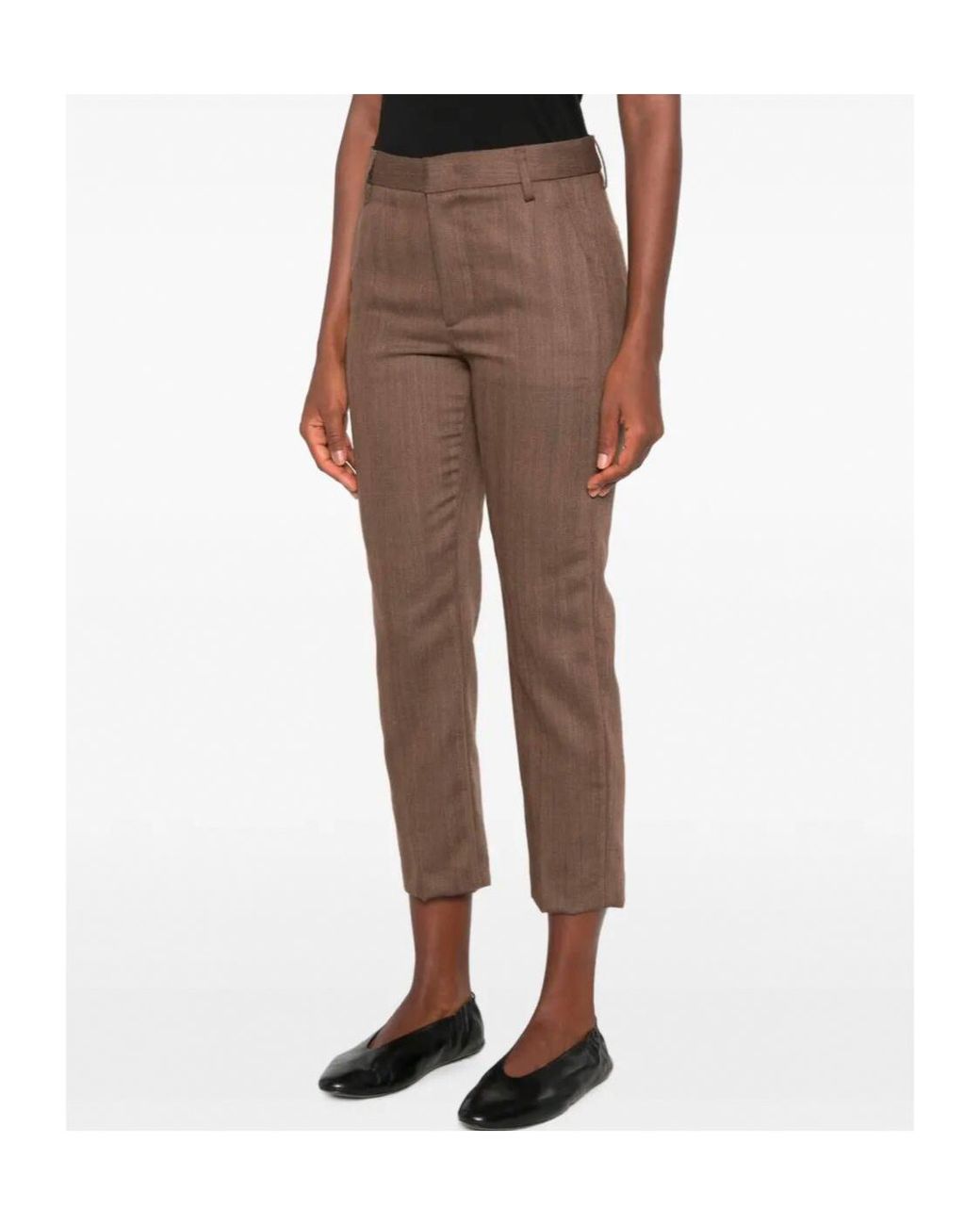 Dondup Brown Nima Herringbone-Pattern Cropped Wool Trousers