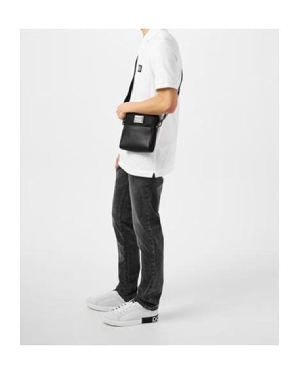 Dolce & Gabbana White Logo Portofino Leather Low-Top Trainers for men