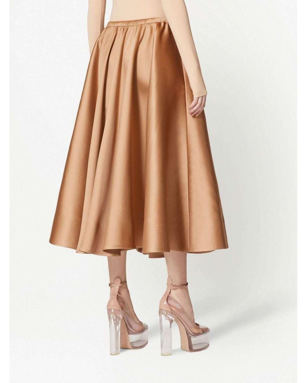 Valentino Brown High Waist Pleated Midi Skirt