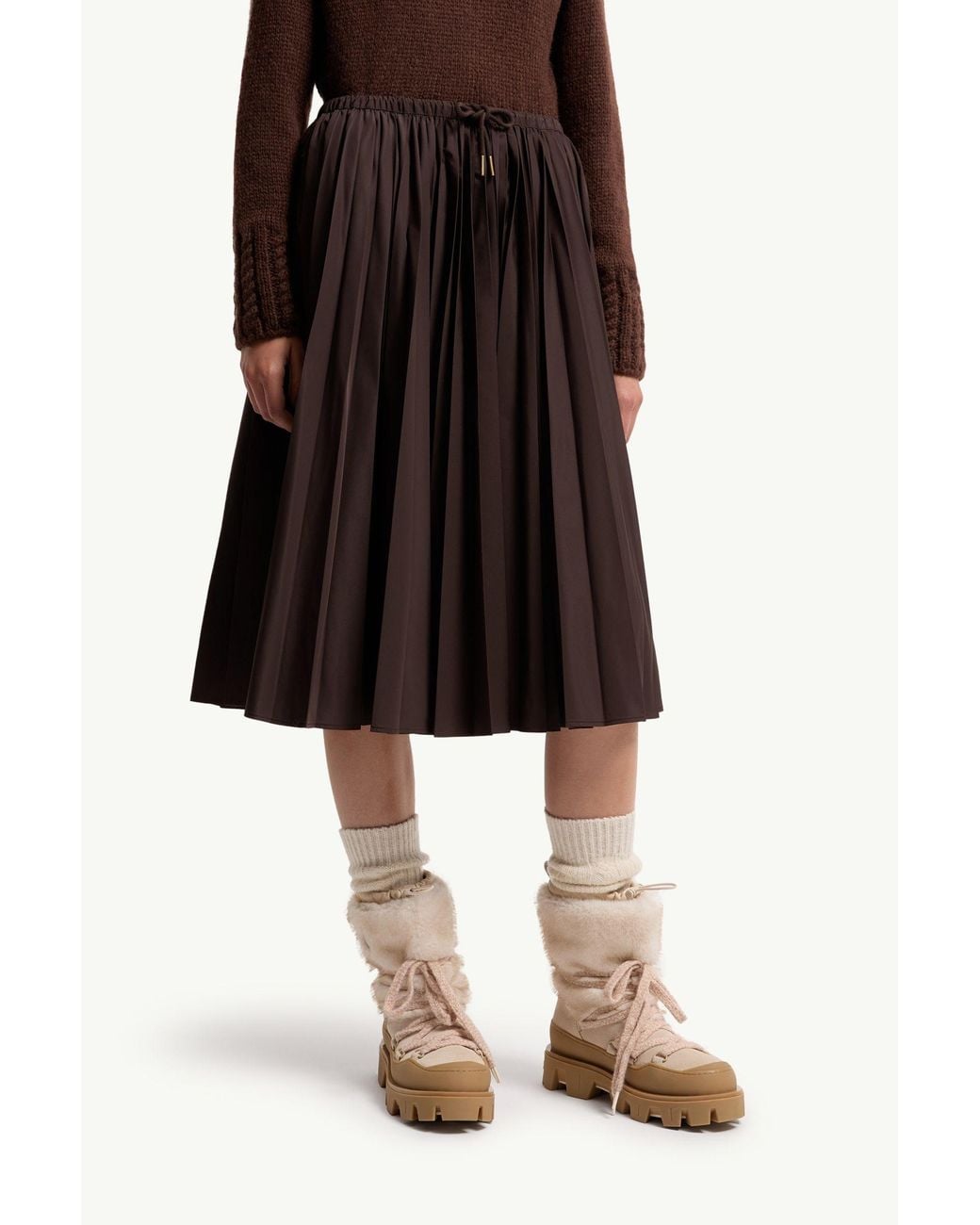 Moncler Brown Pleated Midi Skirt