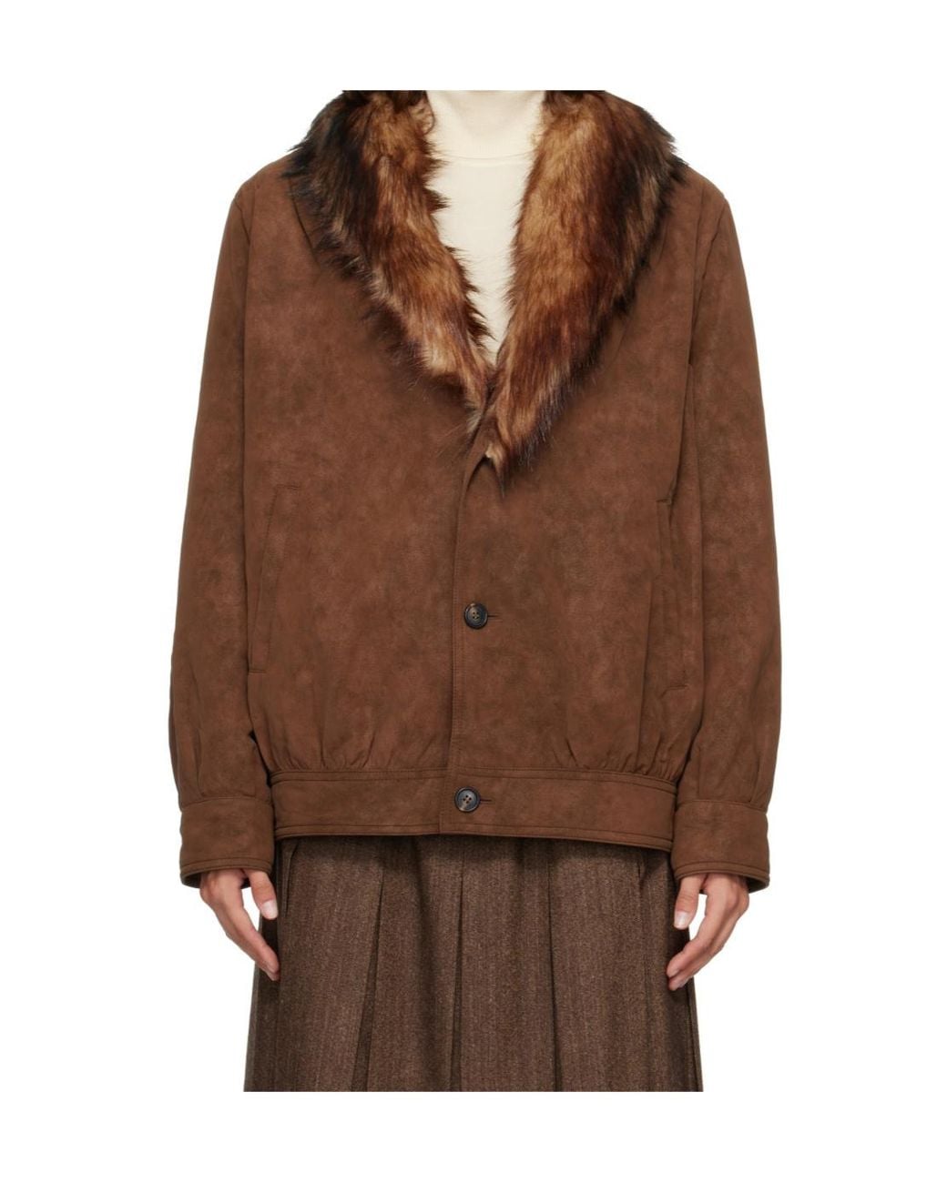 MM6 by Maison Margiela Brown Faux-Fur Collar Sports Jacket
