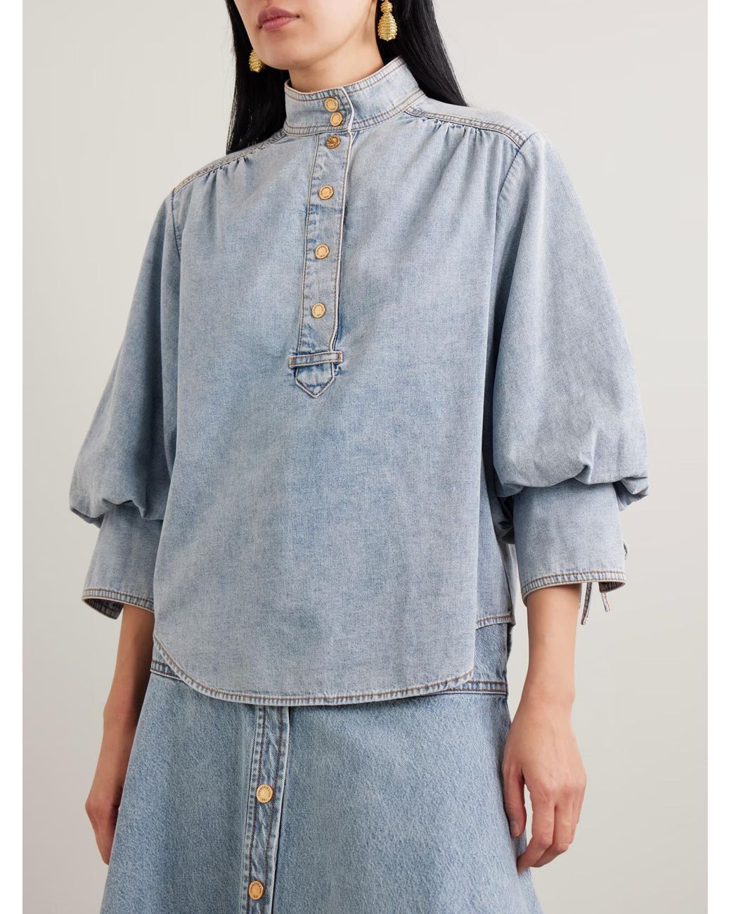 Zimmermann Blue High-Neck Denim Shirt