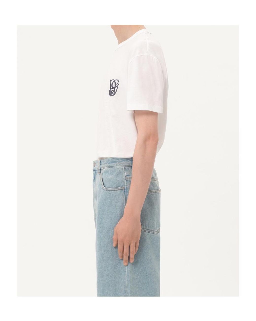Valentino White Logo Embroidered Crewneck T-Shirt for men