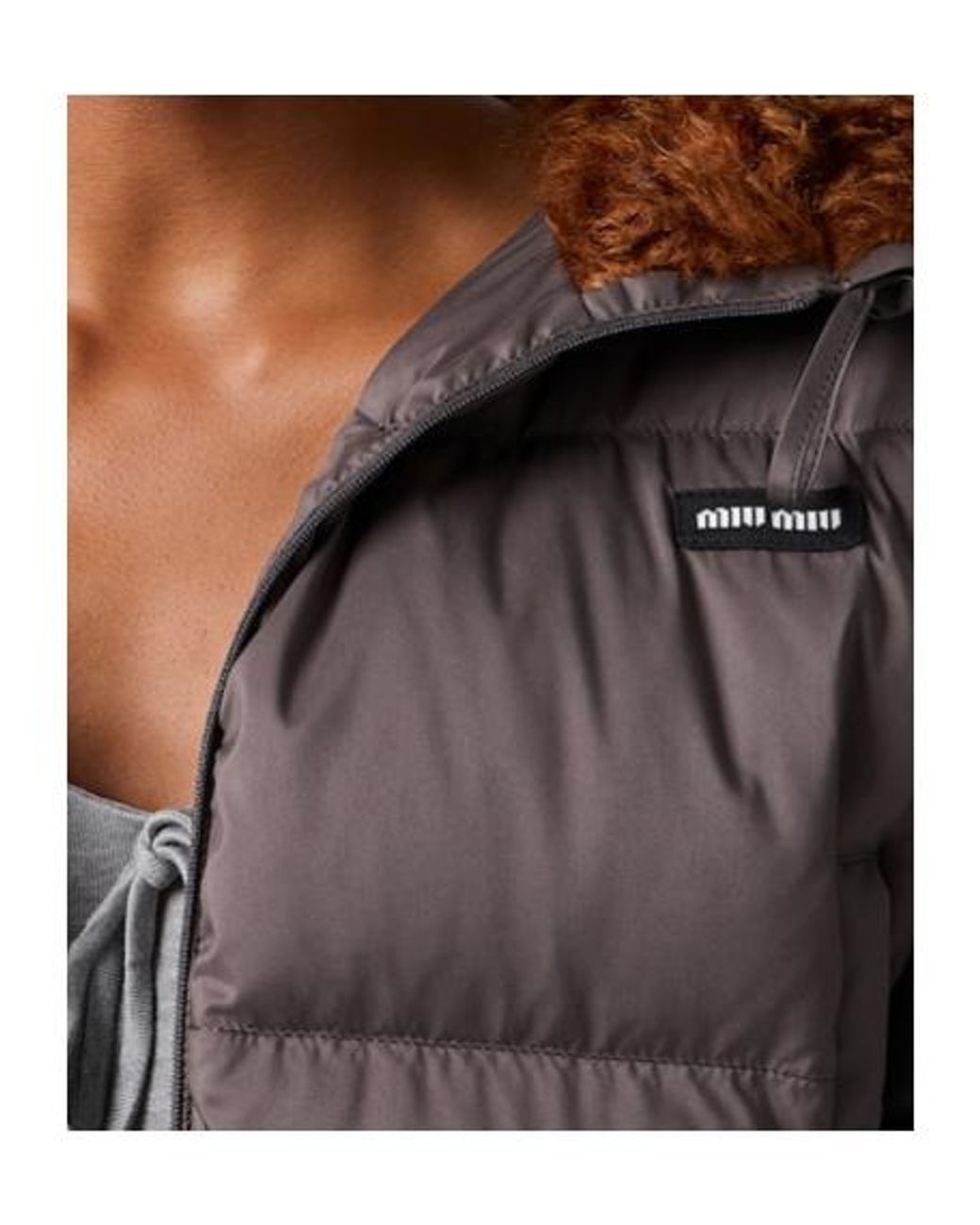 Miu Miu Brown Technical Ponge And Mohair Down Jacket