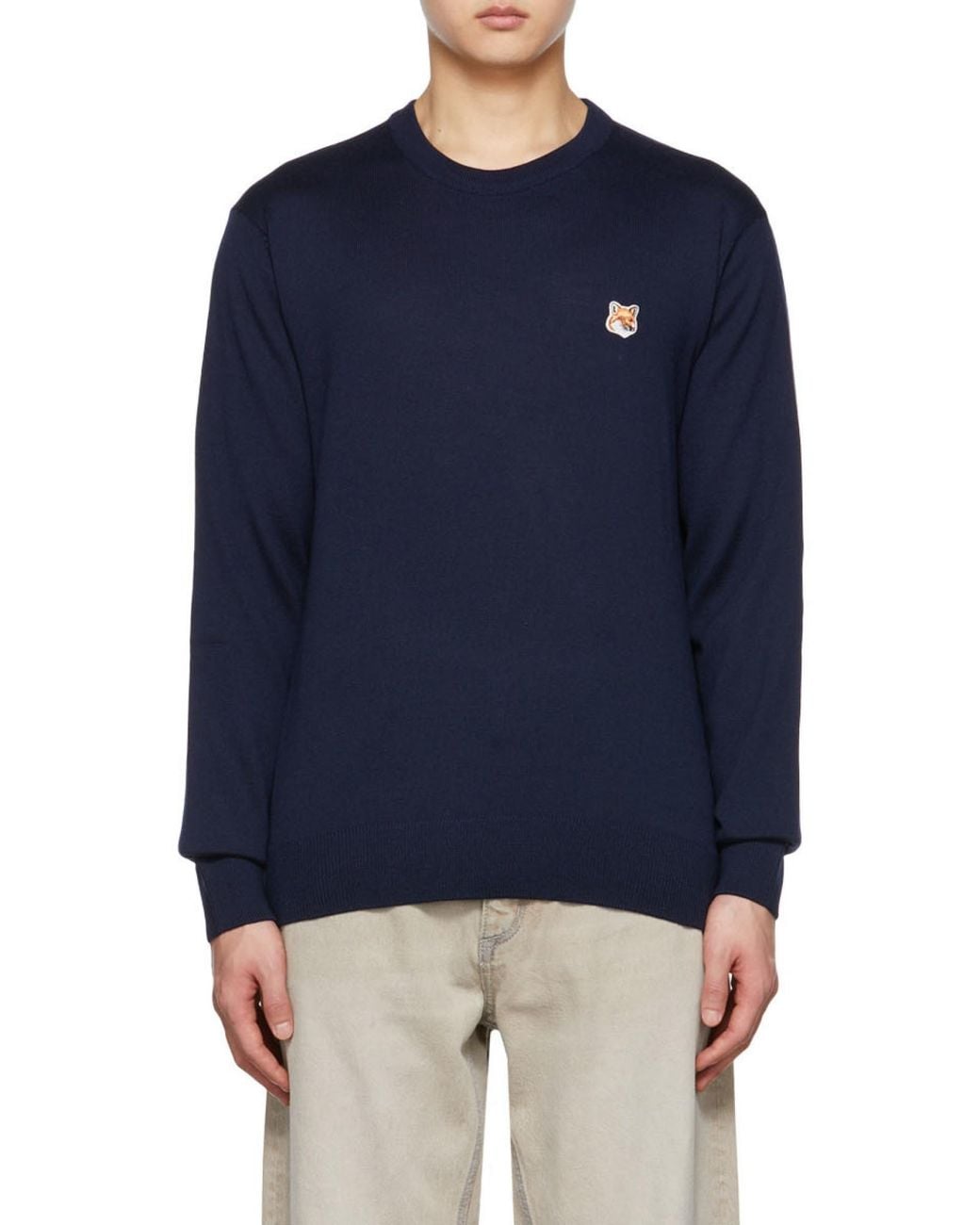 Maison Kitsuné Blue Maison Kitsuné Fox Head Patch Long-Sleeved Jumper for men