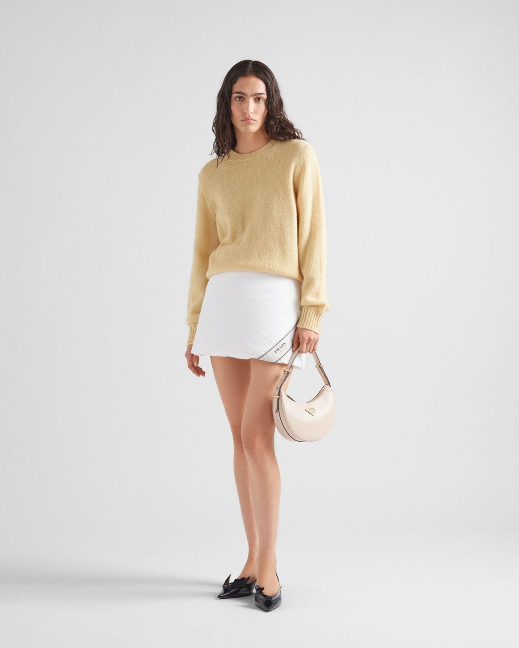 Prada White Arqué Leather Shoulder Bag