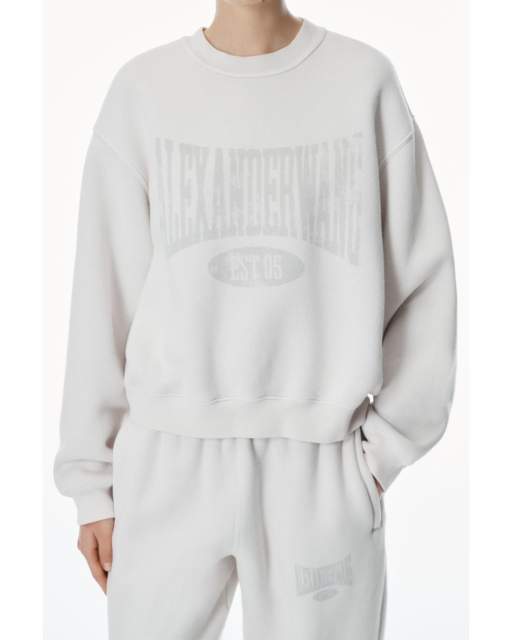 T By Alexander Wang White Logo Printed Drop Shoulder Sweatshirt