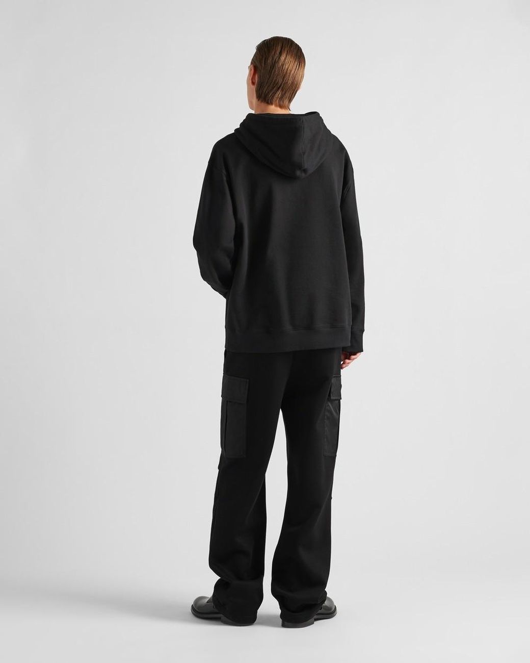 Prada Black Triangle-Logo Drawstring Hoodie for men