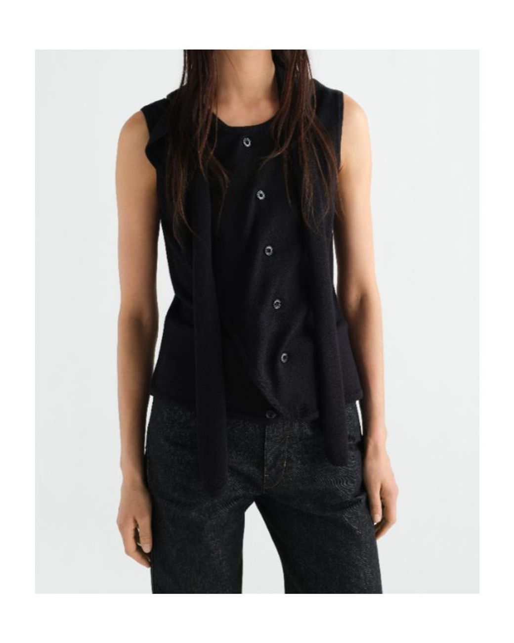 Lemaire Blue Scarf Detailed Sleeveless Cardigan