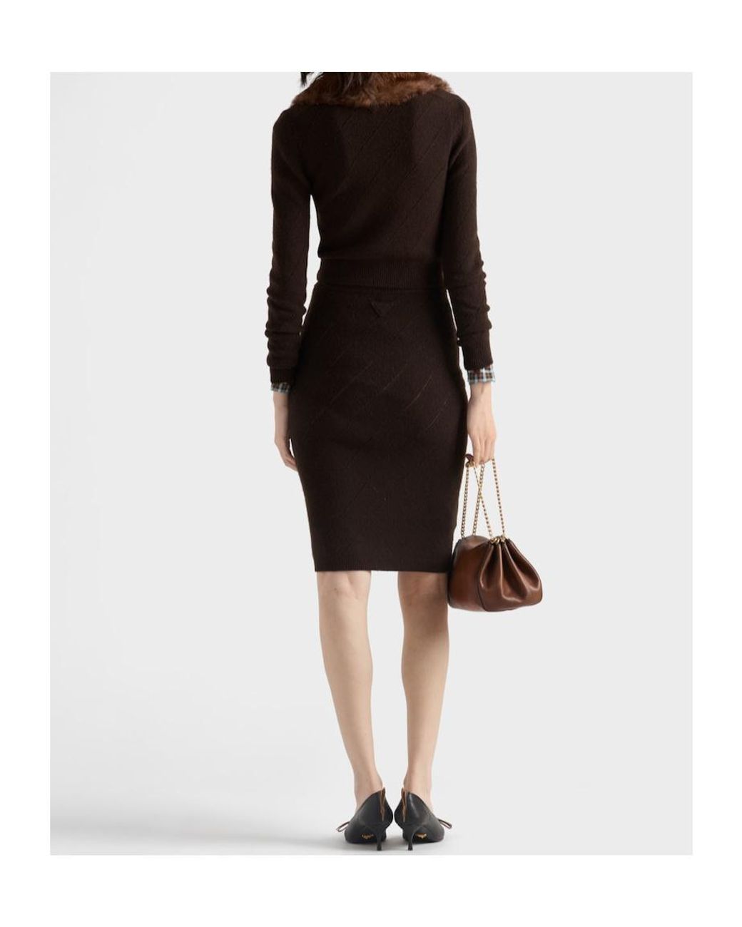 Prada Black Openwork Cashmere Knit Skirt
