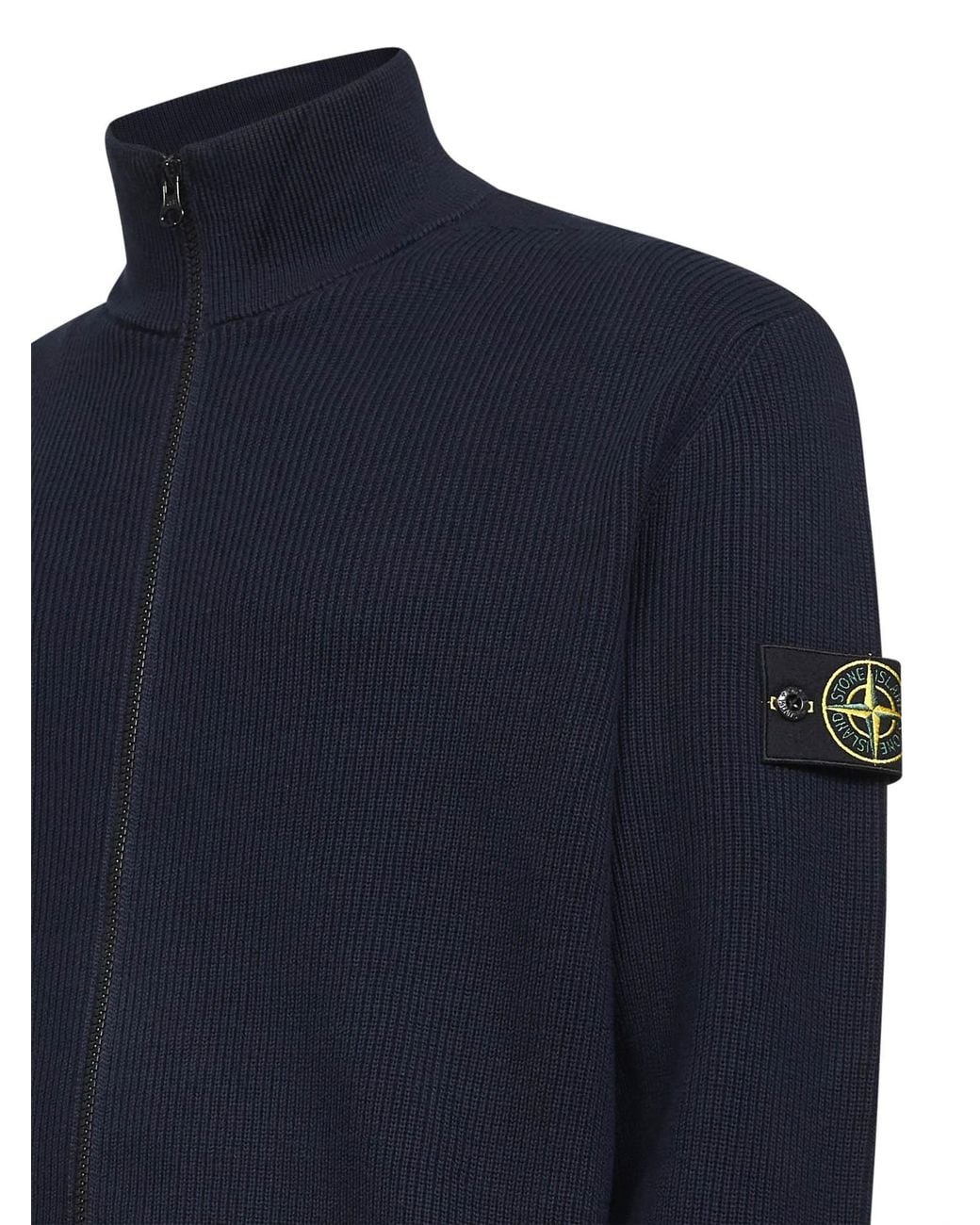 Stone Island Blue Logo Patch Zip-Up Cardigan for men