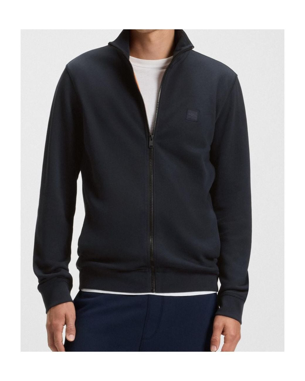 Boss Blue Zip-Up High Neck Sweatshirt for men