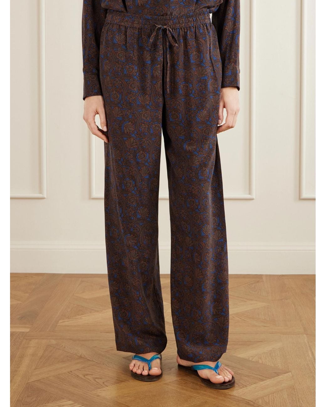 Matteau Purple Printed Silk-Crepe De Chine Straight-Leg Pants