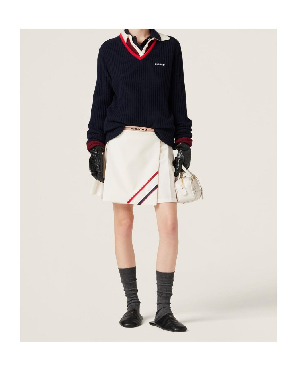 Miu Miu Natural Pleated Mohair Canvas Skirt