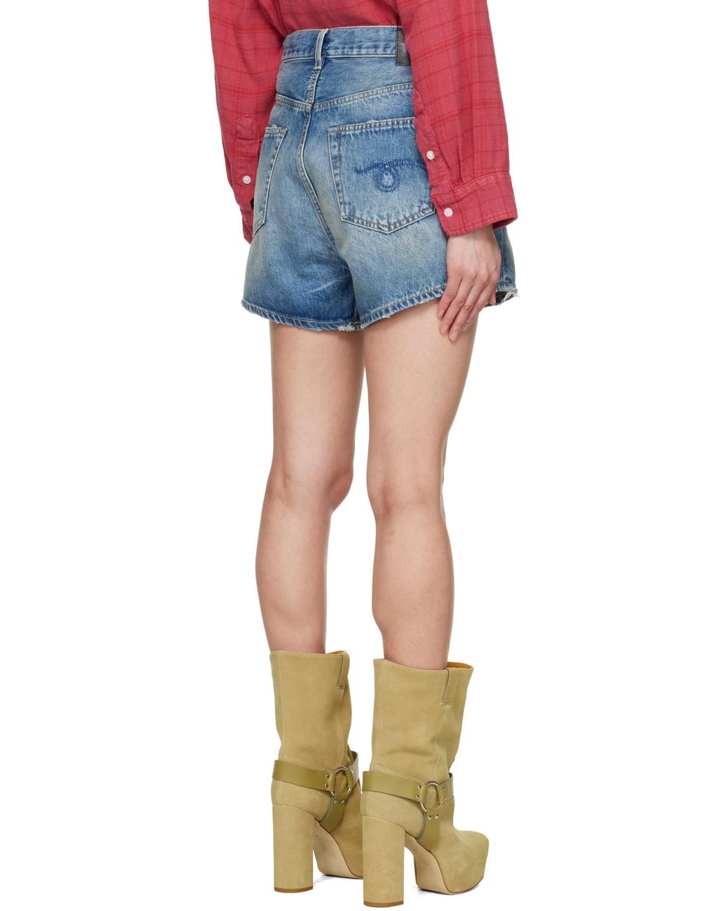 R13 Red Belt Loop Denim Shorts