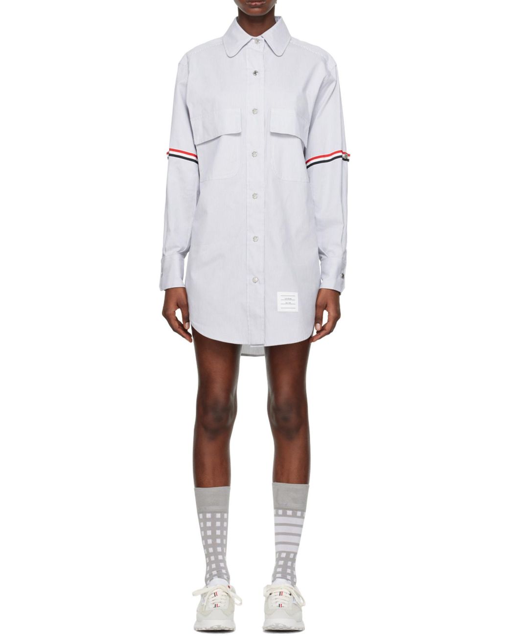 Thom Browne Blue Rwb Striped Longline Button-Up Shirt
