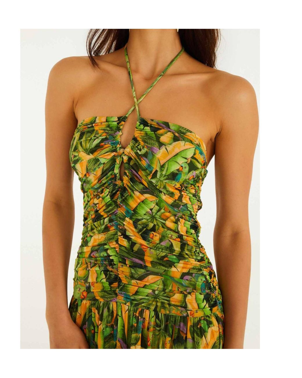 Farm Rio Green Ruched Bodice Maxi Dress