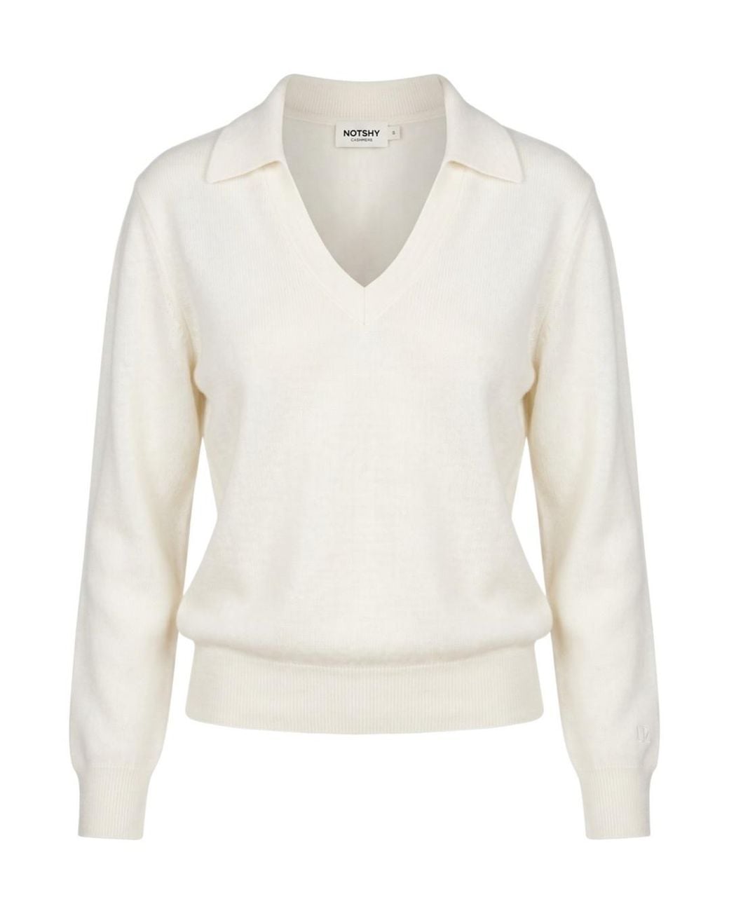 Not Shy White Palmer V-Neck Spread-Collar Sweater