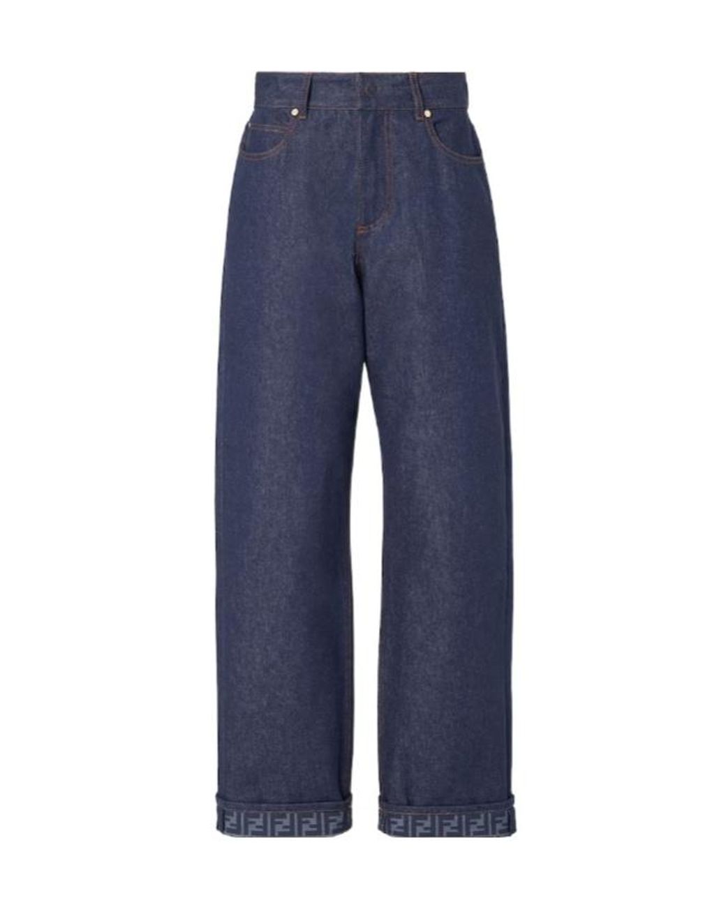 Fendi Blue Logo-Cuff Wide-Leg Jeans